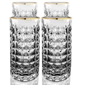 Amehla Co. Gold Rimmed Highball Collins Cocktail Glass Set | Drinking Glasses for Cocktails, Water, Juice, & Iced Tea or Coffee