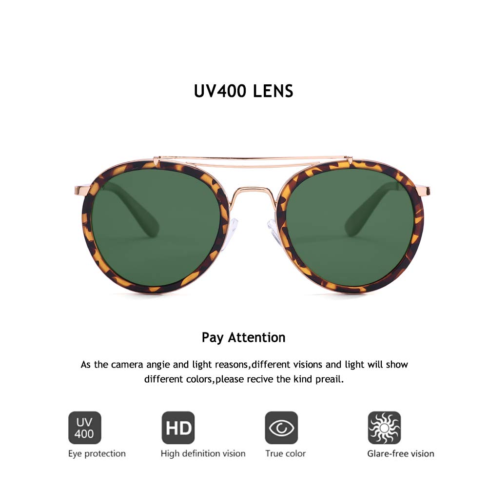 2020 VentiVenti Vintage Steampunk Double Bridge Round Polarized Sunglasses Designer Metal Frame For Women Men Tortoise Brown Frame/G15 Lens