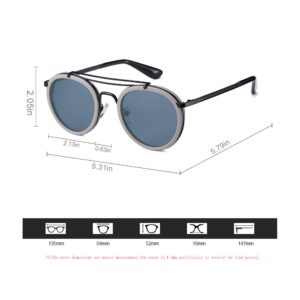 2020 VentiVenti Vintage Steampunk Double Bridge Round Polarized Sunglasses Designer Metal Frame For Women Men Grey Frame/Smoke Lens