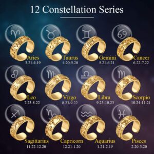 FindChic Personalized Womens Gold Aries Zodiac Band Rings Constellation Astrology Adjustable Gold Plated Horoscope Statement Ring for Women