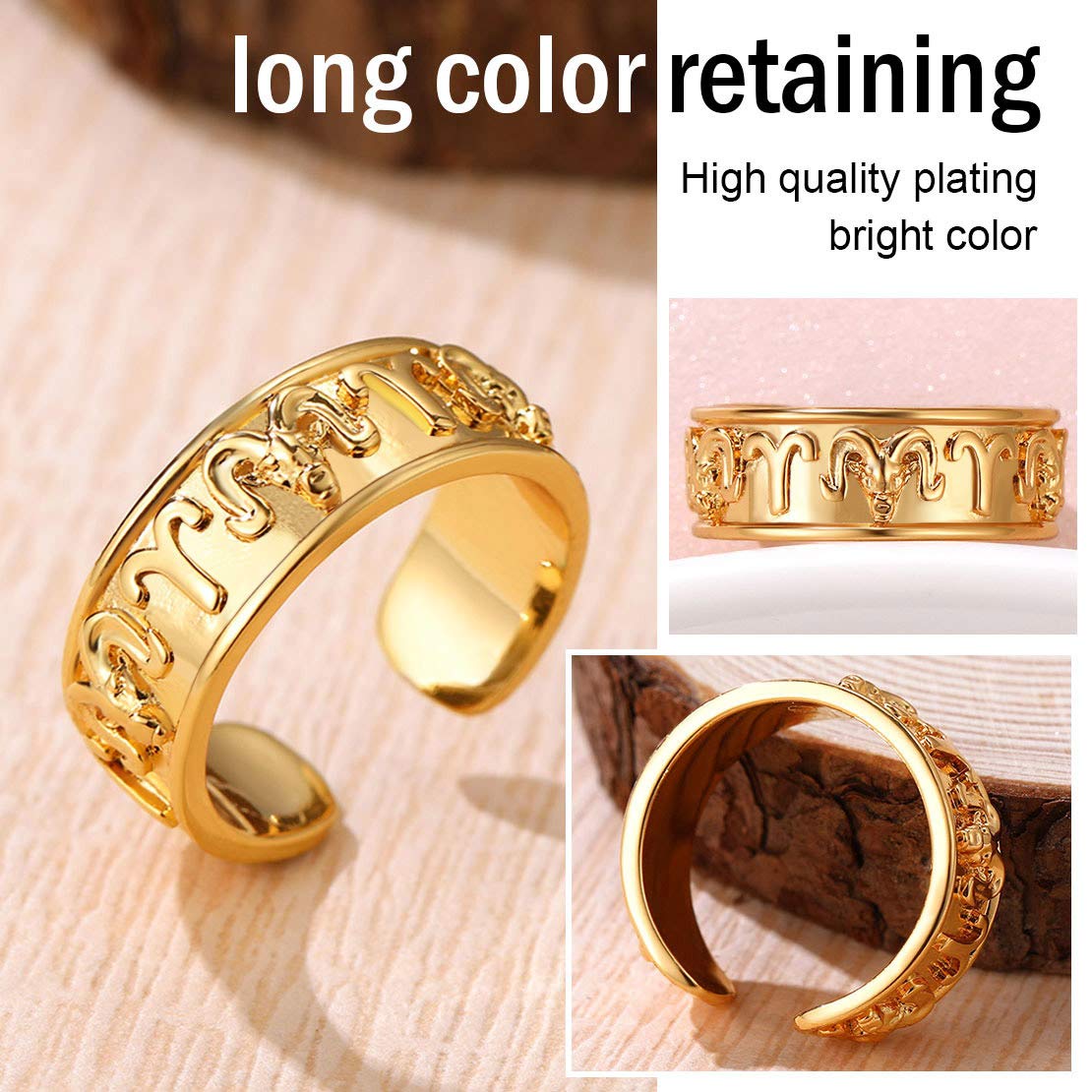 FindChic Personalized Womens Gold Aries Zodiac Band Rings Constellation Astrology Adjustable Gold Plated Horoscope Statement Ring for Women