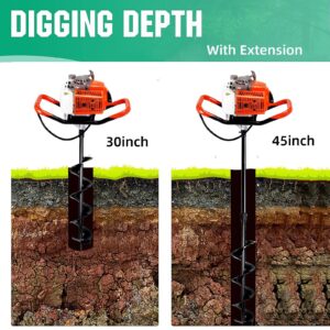 DC HOUSE 63CC Gas Powered Post Hole Digger with 8" Earth Auger Drill Bit, Post Hole Digger Auger Digging Tools, 2-3 Packages Shipping