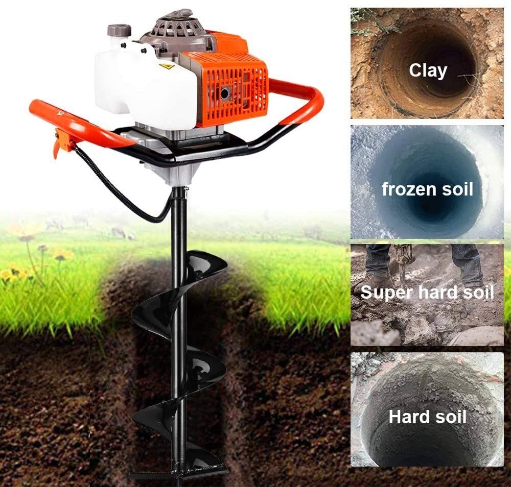 DC HOUSE 63CC Gas Powered Post Hole Digger with 8" Earth Auger Drill Bit, Post Hole Digger Auger Digging Tools, 2-3 Packages Shipping