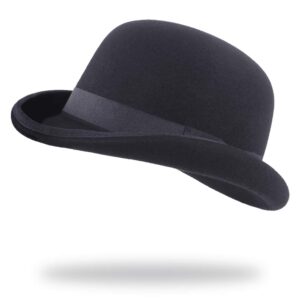 Janey&Rubbins Men's 100% Genuine Wool Bowler - Vintage Derby Hat - Theater Costume Accessories (Black, Large)