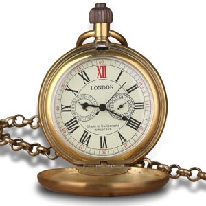 Vintage Copper Train London Design Hand Winding Mechanical Pocket Watch Mens Watches