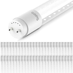 sunco 50 pack t8 led tubes 4ft fluorescent replacement, 48 inch, 18w, 2200lm, 6000k daylight deluxe, single ended power, type b, ballast bypass, clear lens ul