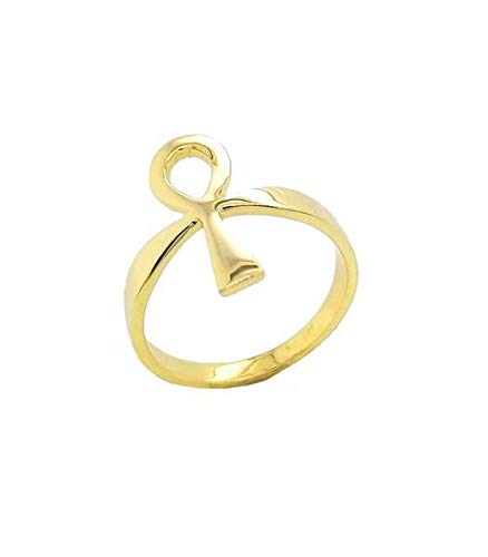 Takar 14K Gold Egyptian Ankh Ring, Solitaire Ankh Gold Charm, Ankh Rings For Women And Men, Elegant Gold Jewelry Egyptian Gifts Made In USA.