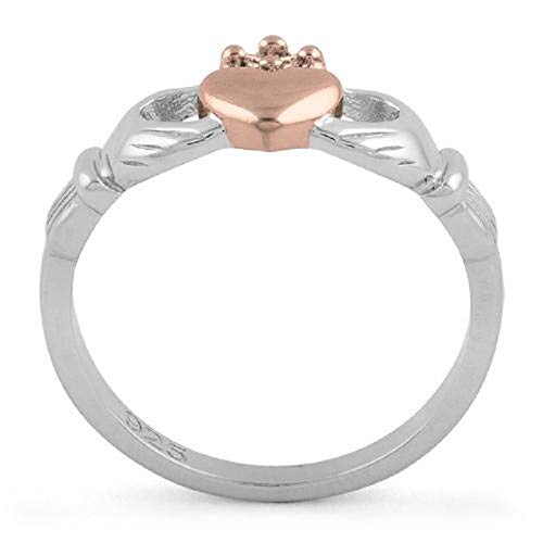 Sterling Silver The Claddagh ring a Traditional Representation of love, loyalty, and friendship(Size 2-14) (sterling-silver Rose gold plated Claddagh ring, 9)