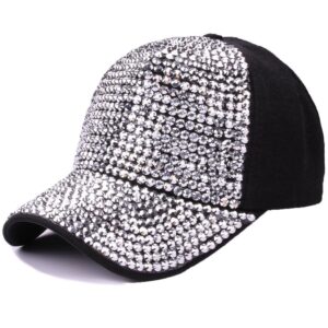 gudessly women men studded rhinestone crystals adjustable baseball cap plain sparkle bling denim sun hat