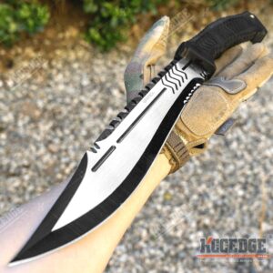 Tactical Knife Hunting Knife Survival Knife 17 Inch Fixed Blade Knife Razor Sharp Edge Camping Accessories Camping Gear Survival Kit Survival Gear Tactical Gear 77640 (Black)