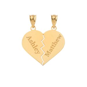 Certified 10k Yellow Gold Personalized Breakable Heart Charm Pendant Custom Engraved with Any Name