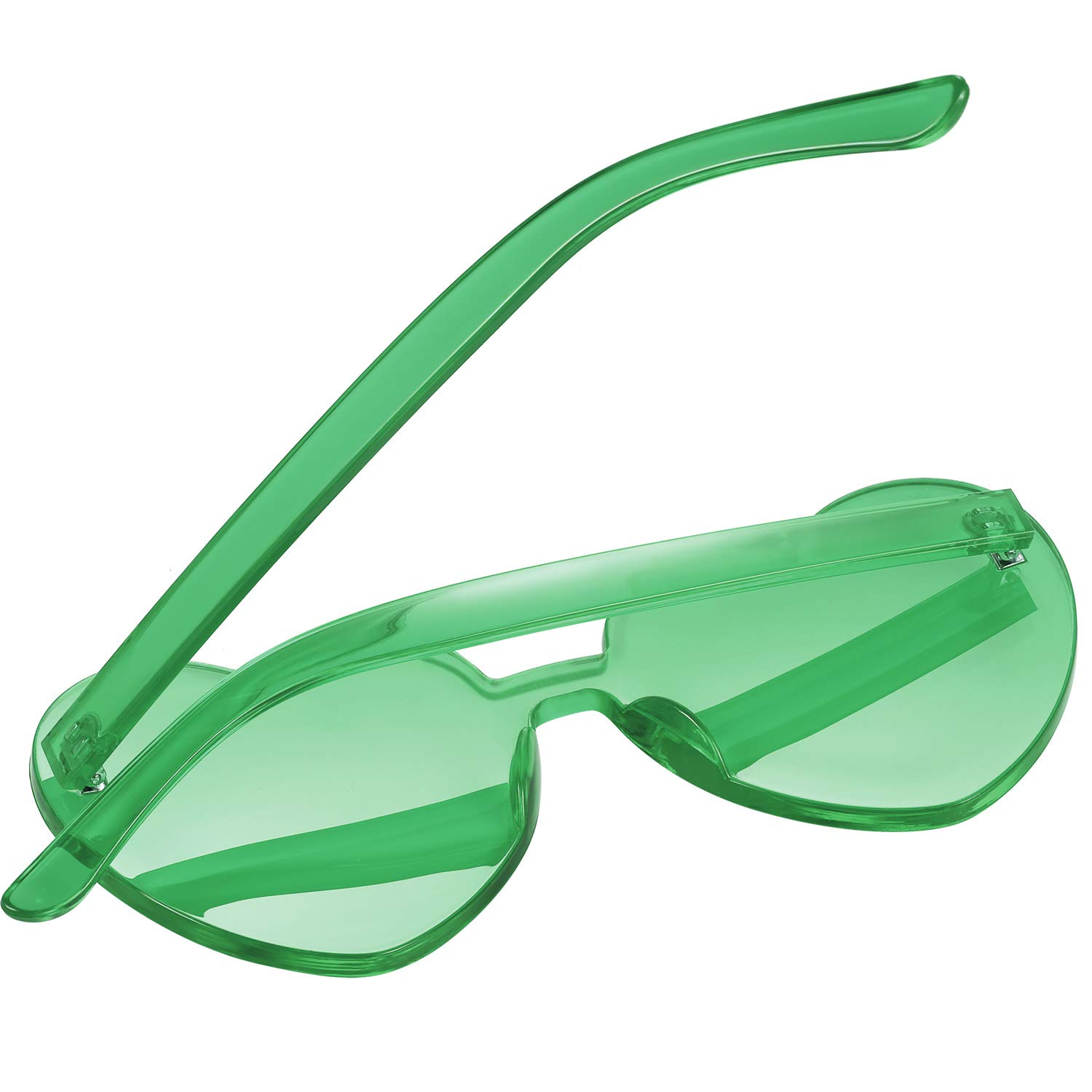 Maxdot 2 Pieces Heart Shape Rimless Sunglasses Transparent Candy Color Frameless Glasses Love Eyewear (Green)