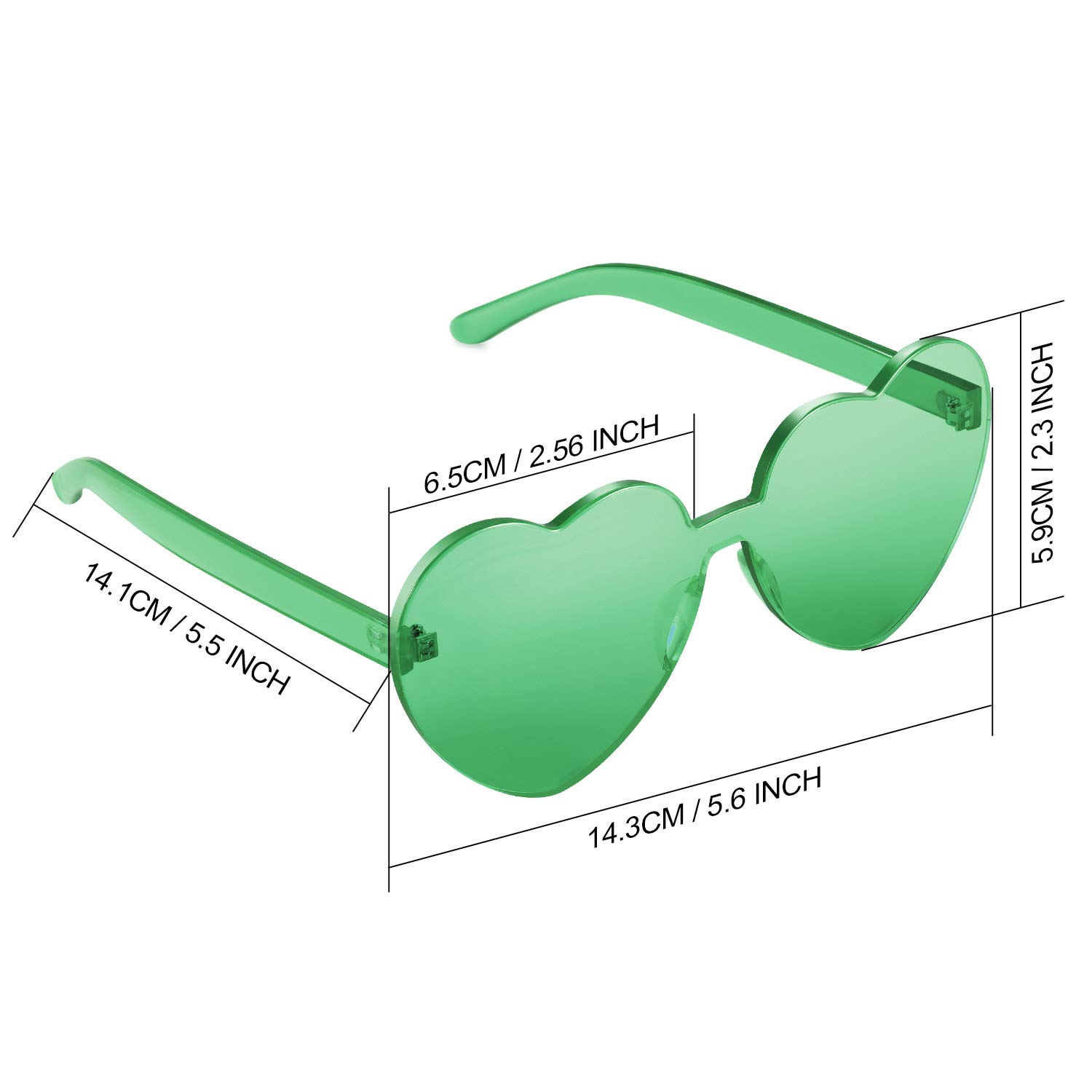 Maxdot 2 Pieces Heart Shape Rimless Sunglasses Transparent Candy Color Frameless Glasses Love Eyewear (Green)