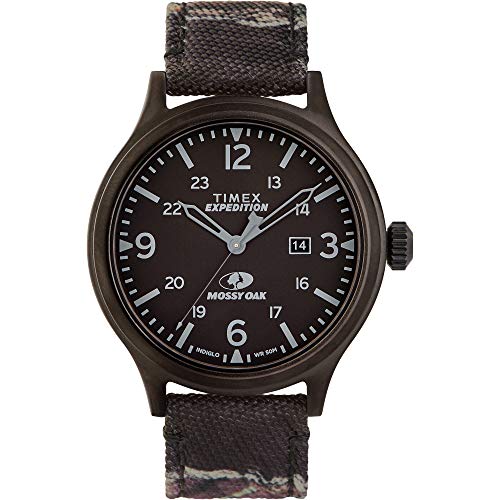 Timex x Mossy Oak Men's Expedition Scout 43mm Watch – Eclipse Camo Fabric & Leather Strap