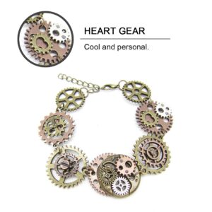 MINIDUO Steampunk Bracelet,Retro Punk Gothic Gear Bracelet Wristband Choker Pendant for Women, Halloween Party