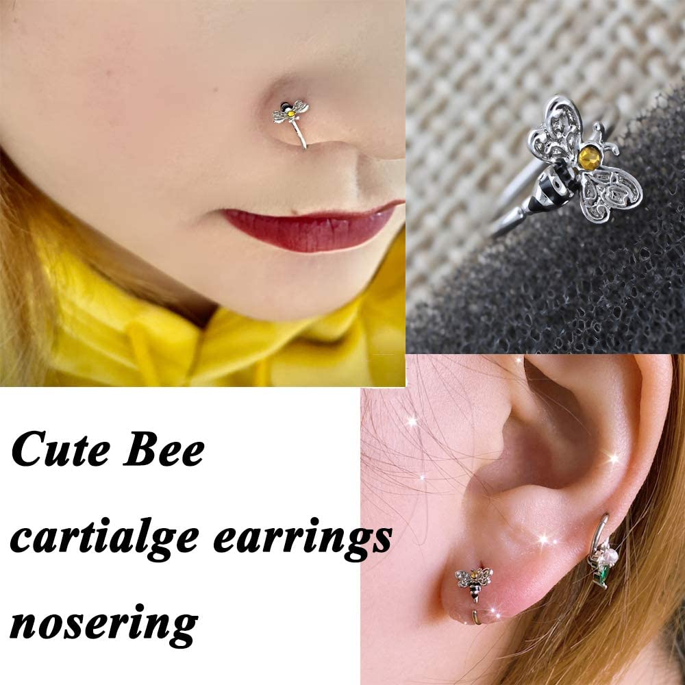 Excepro 20G Little Bee Nose Rings Hoop 316L Surgical Stainless Steel Cartilage Earrings Nose Rings Nose Piercings Nostirl Piercings