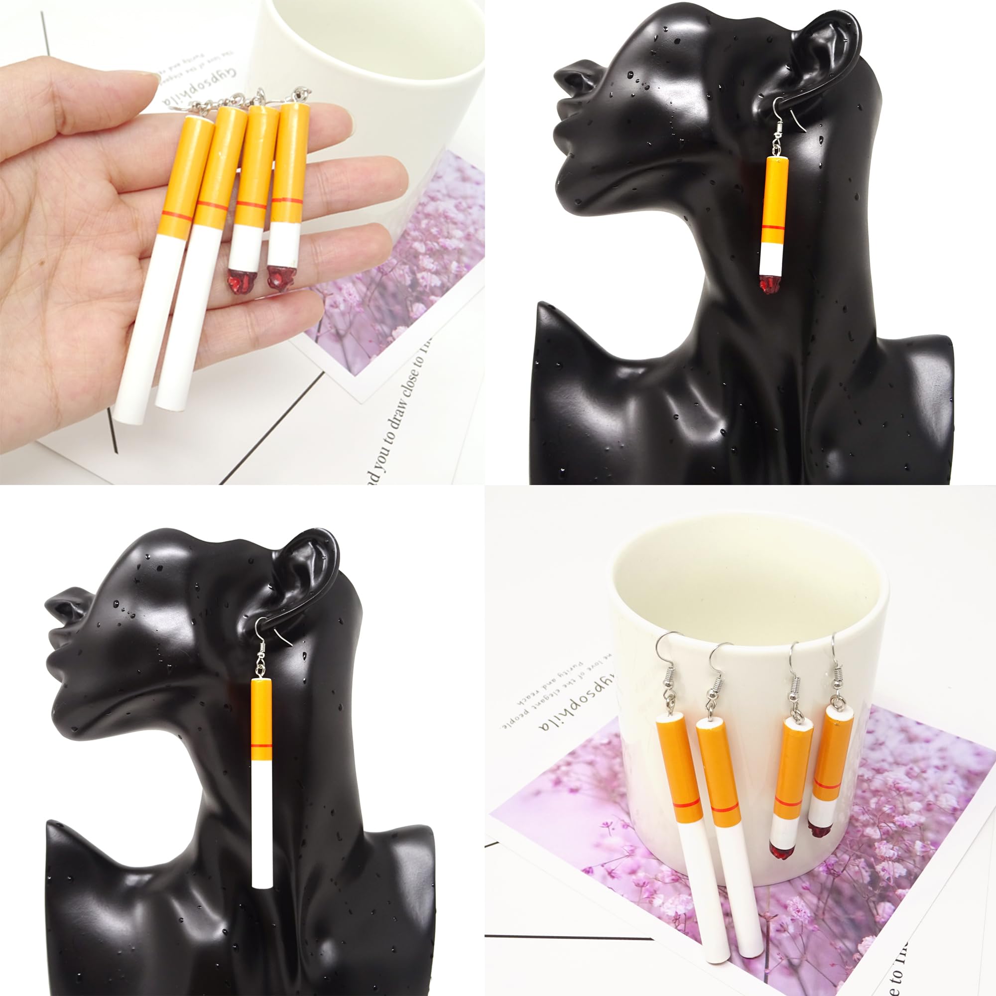 Honbay 2 Pairs of Creative Funny Cigarette Butt Earrings Wacky Lifelike Cigarette Earrings Unisex Dangle Earrings Cool Punk Earrings Halloween Earrings (AB)