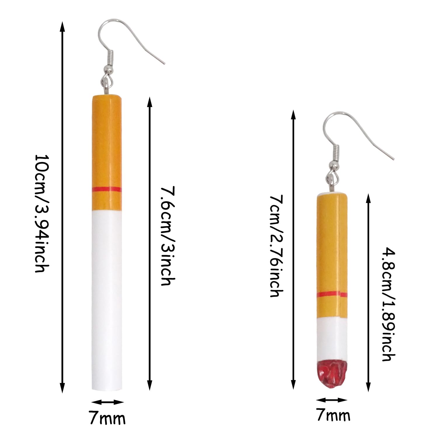 Honbay 2 Pairs of Creative Funny Cigarette Butt Earrings Wacky Lifelike Cigarette Earrings Unisex Dangle Earrings Cool Punk Earrings Halloween Earrings (AB)