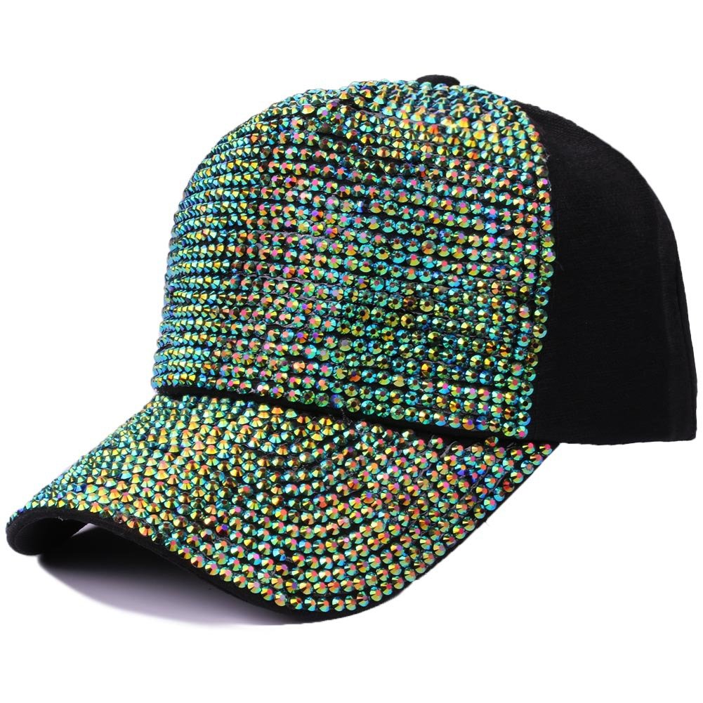 Gudessly Women Men Studded Rhinestone Crystals Adjustable Baseball Cap Plain Sparkle Bling Denim Sun Hat