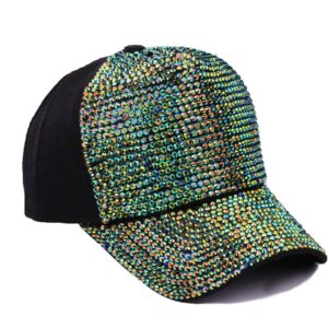 Gudessly Women Men Studded Rhinestone Crystals Adjustable Baseball Cap Plain Sparkle Bling Denim Sun Hat