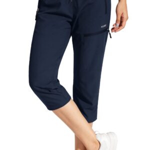 MOCOLY Women's Hiking Capris Pants Outdoor Lightweight Quick Dry Water Resistant UPF 50 Cargo Pants with Zipper Pockets Navy Blue L