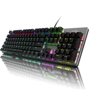 Fiodio Mechanical Gaming Keyboard, Fantastic LED Rainbow Backlit Wired Keyboard, Full Anti-Ghosting Keys, with Quick-Response Blue Switches and Multimedia Control for PC and Desktop Computer