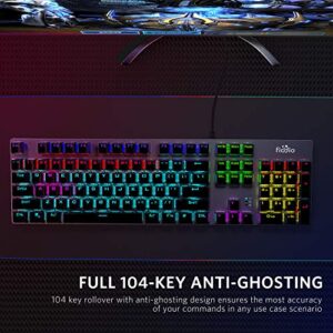 Fiodio Mechanical Gaming Keyboard, Fantastic LED Rainbow Backlit Wired Keyboard, Full Anti-Ghosting Keys, with Quick-Response Blue Switches and Multimedia Control for PC and Desktop Computer