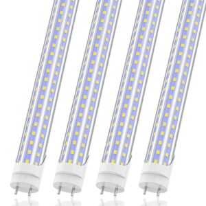 shopled t8 led bulbs 4 foot, 36w 6000k cool white, type b led tube lights 4ft, d-shaped, 4ft led bulbs fluorescent replacement, ballast bypass, 4 pack