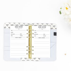 Personal Book Review Planner Insert Refill, 3.74 x 6.73 inches, Pre-Punched for 6-Rings to Fit Filofax, LV MM, Kikki K, Moterm and Other Binders, 30 Sheets Per Pack