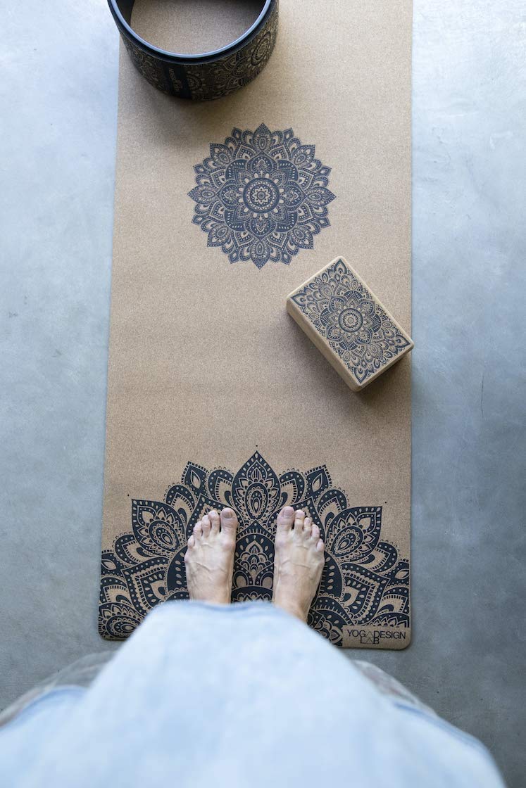 YOGA DESIGN LAB | The Cork Yoga Mat | Eco Luxury | Ideal for Hot Yoga, Power, Bikram, Ashtanga, Sweaty Workouts | Studio Quality | Includes Carrying Strap! (Mandala Black, 1.5mm)