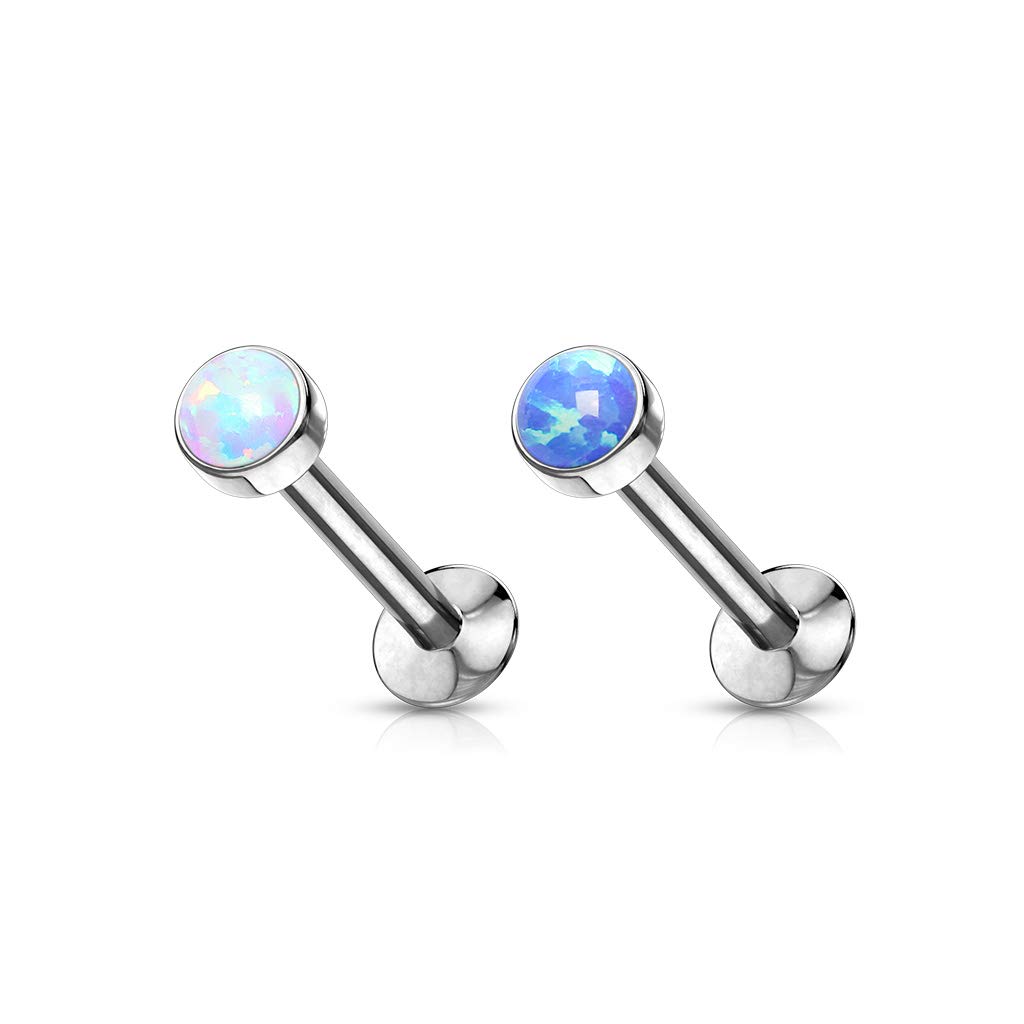 Dynamique Push In Opal Flat Set Top 316L Surgical Steel Threadless Labret, Monroe, Flat Back Stud (Sold Per Piece)