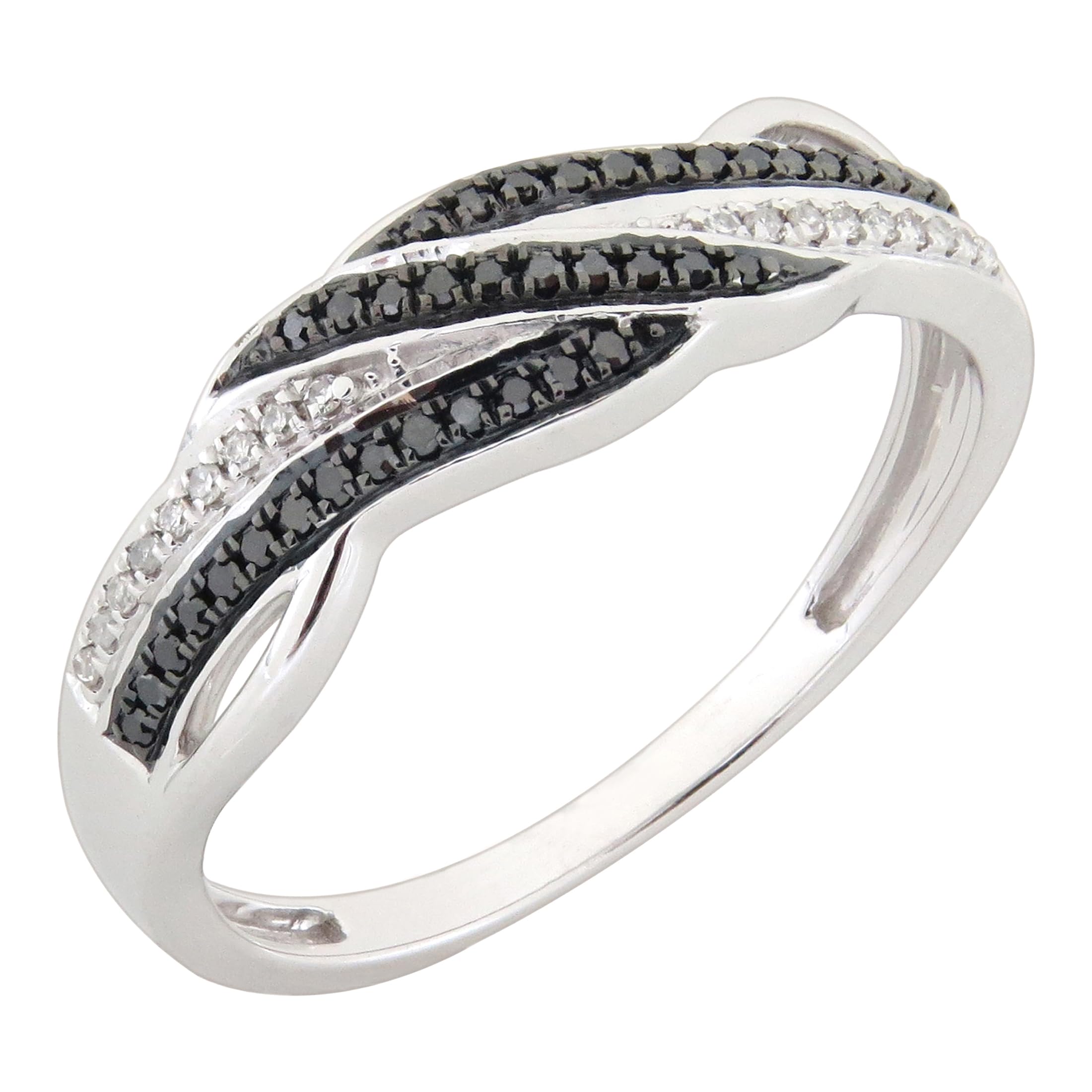 Dazzlingrock Collection 0.15 Carat (ctw) Round Black & White Diamond Ladies Swirl Cocktail Right Hand Ring, Sterling Silver, Size 8