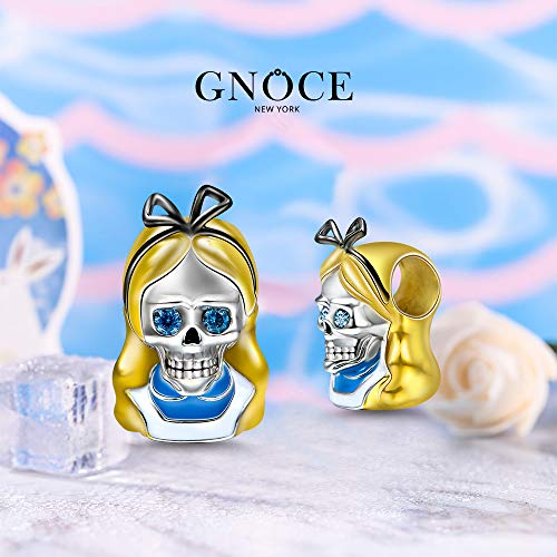 GNOCE Yellow Hair Skull Charms Sterling Silver Charm Bead Fit Bracelet/Necklace Jewelry Gift for Women