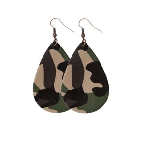 Camo Earrings for Women,Camouflage Leather Teardrop Dangle Earrings Cool Lightweight Leather Drop Earrings (A)