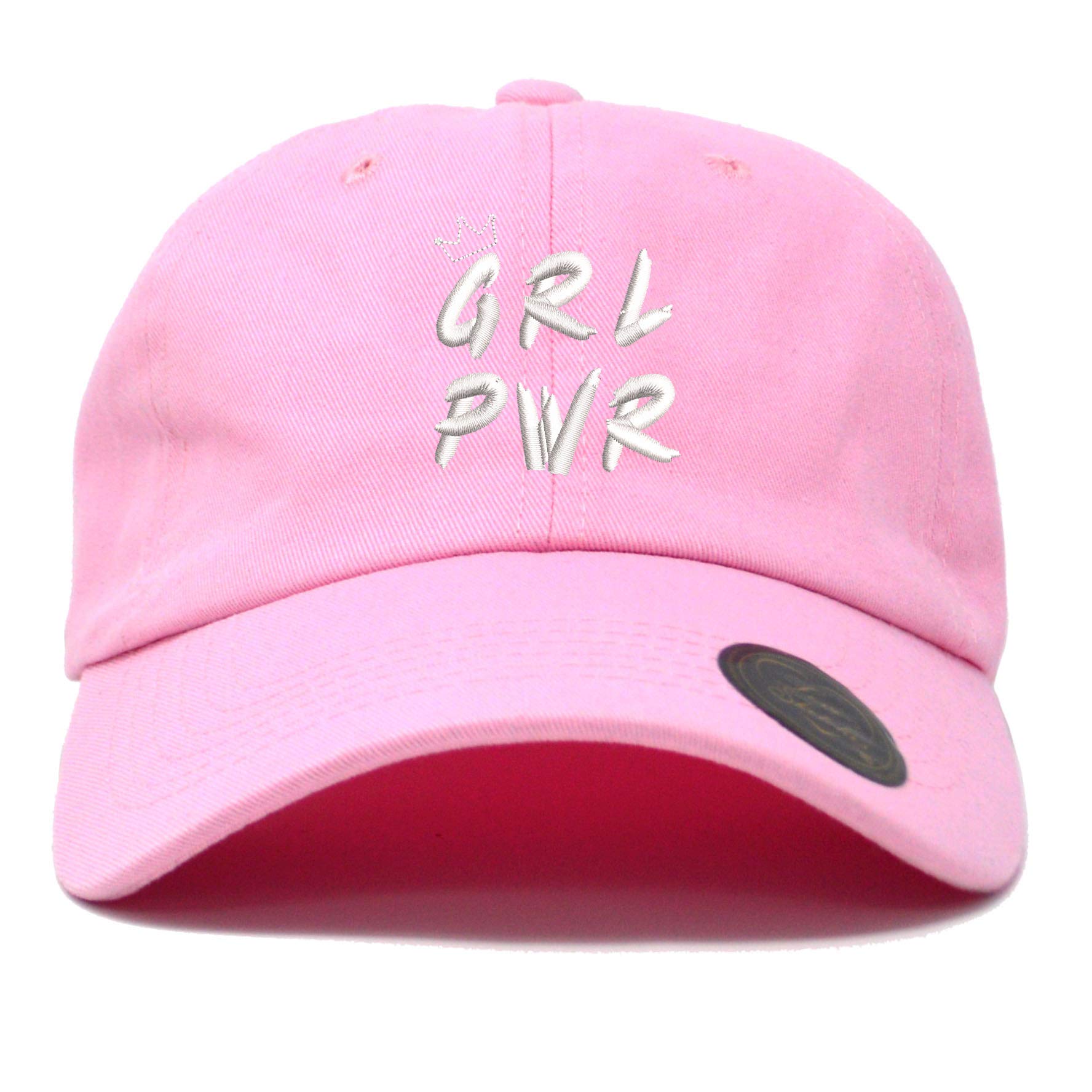 Love Sketches Girl Power GRL PWR with Crown Classic Polo Baseball Cap Low Profile Dad Cap Hat (Pink-wt)