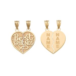 Certified 10k Yellow Gold Personalized Name Best Friend Breakable Heart Pendant