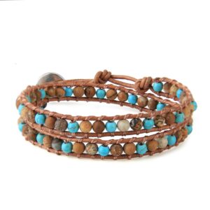 kelitch turquoise leather 2 wrap bracelet tiger eye bangle bracelet boho leather cuff jewlry