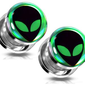 Pierced Owl 316L Stainless Steel Alien Hologram Screw Fit Plugs, Sold as a Pair (10mm (00GA))