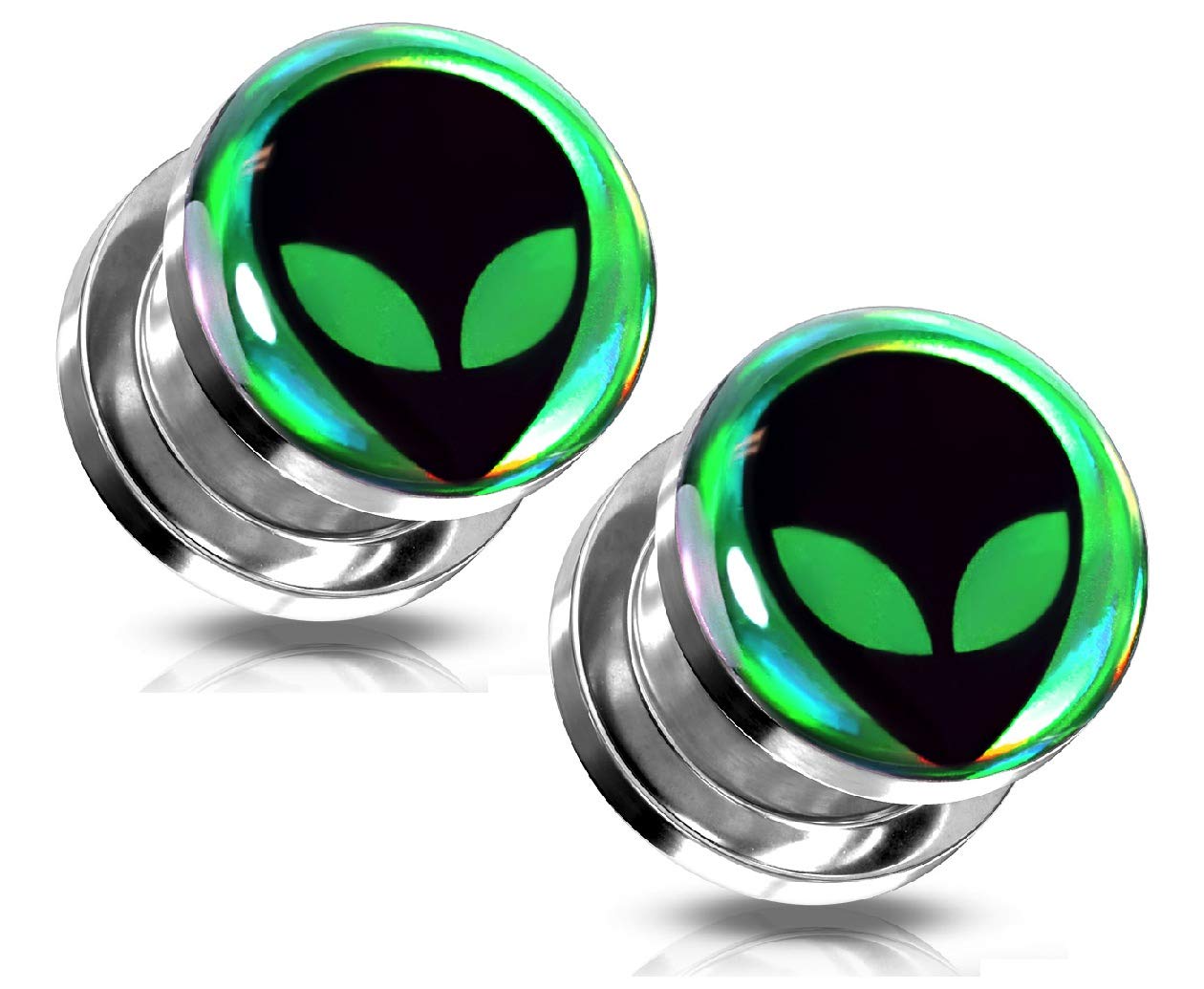 Pierced Owl 316L Stainless Steel Alien Hologram Screw Fit Plugs, Sold as a Pair (10mm (00GA))