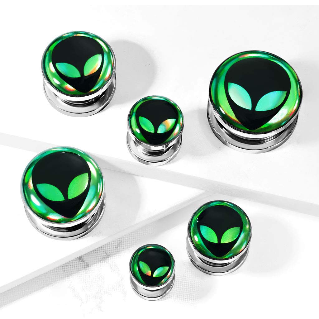 Pierced Owl 316L Stainless Steel Alien Hologram Screw Fit Plugs, Sold as a Pair (10mm (00GA))