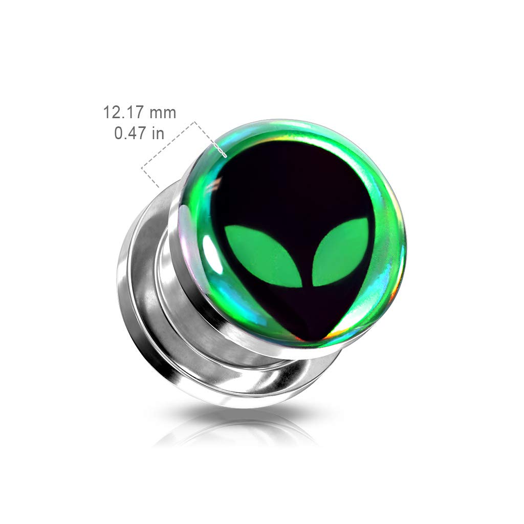 Pierced Owl 316L Stainless Steel Alien Hologram Screw Fit Plugs, Sold as a Pair (10mm (00GA))