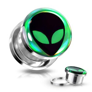 Pierced Owl 316L Stainless Steel Alien Hologram Screw Fit Plugs, Sold as a Pair (10mm (00GA))