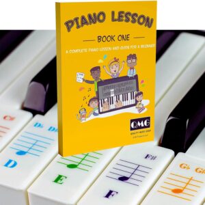 QMG Color Piano and Keyboard Stickers and Complete Color Note Piano Music Lesson and Guide Book for Kids and Beginners