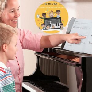 QMG Color Piano and Keyboard Stickers and Complete Color Note Piano Music Lesson and Guide Book for Kids and Beginners