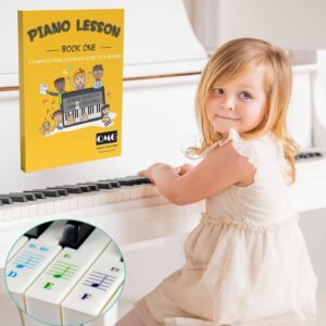 QMG Color Piano and Keyboard Stickers and Complete Color Note Piano Music Lesson and Guide Book for Kids and Beginners