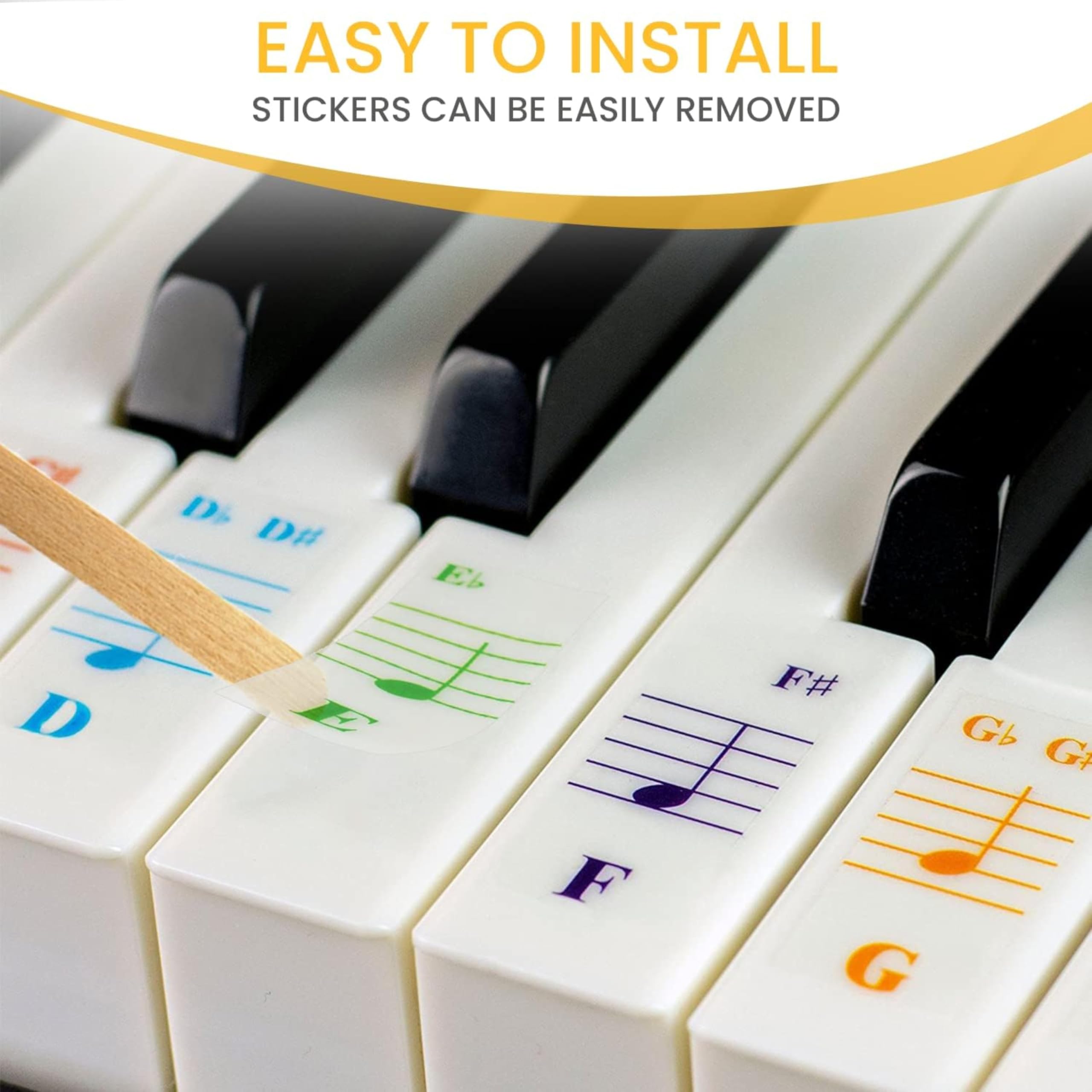 QMG Color Piano and Keyboard Stickers and Complete Color Note Piano Music Lesson and Guide Book for Kids and Beginners