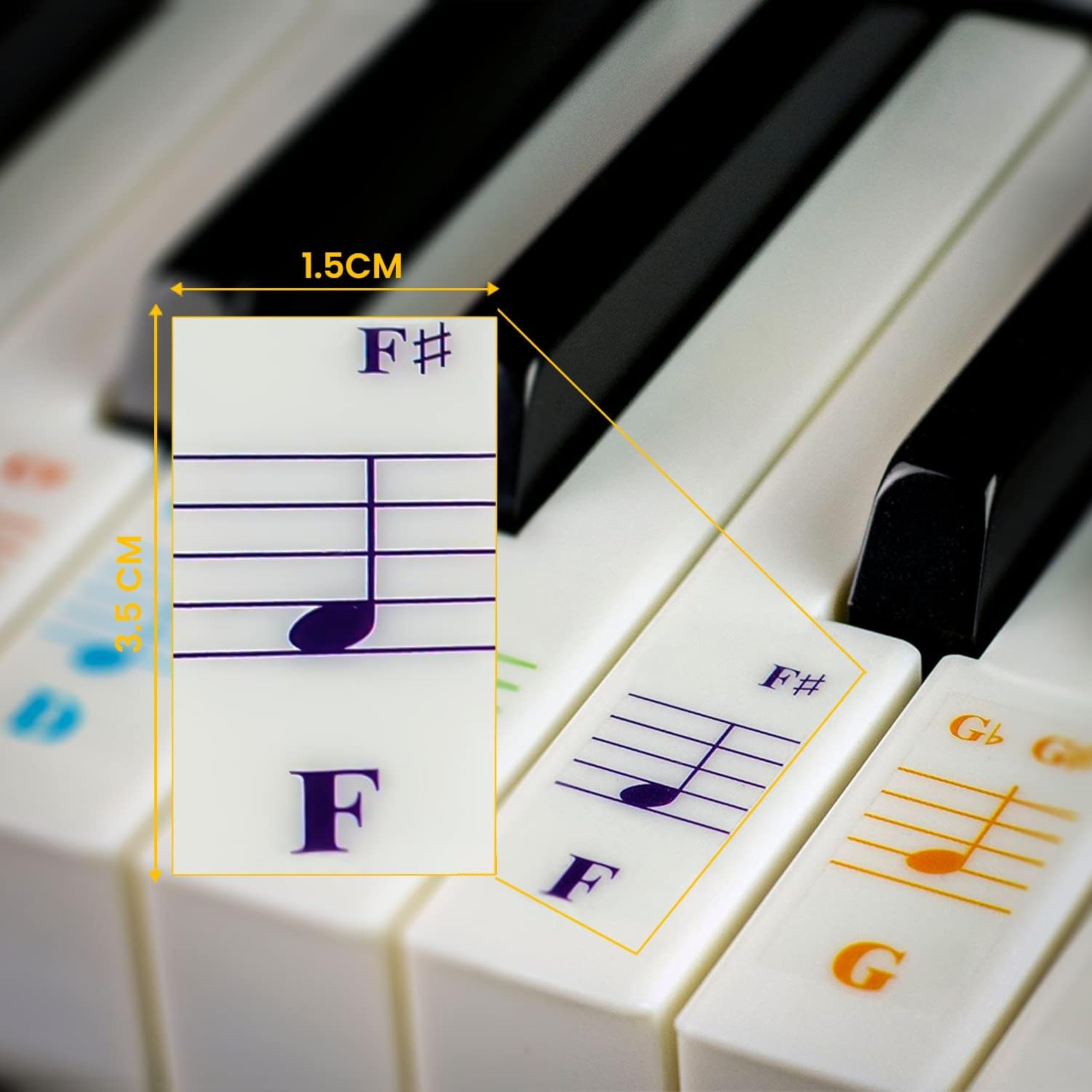 QMG Color Piano and Keyboard Stickers and Complete Color Note Piano Music Lesson and Guide Book for Kids and Beginners