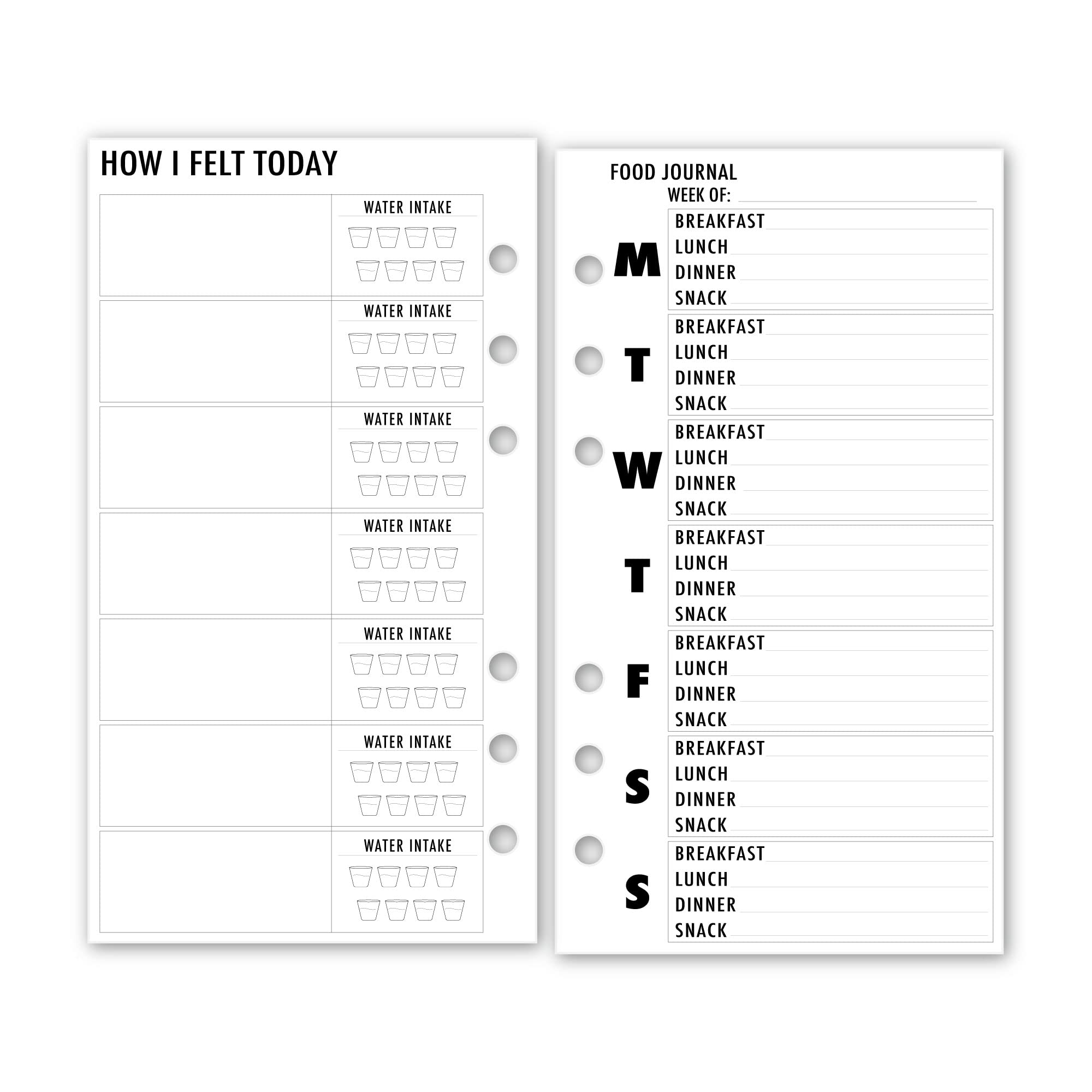 Personal Food Journal Planner Insert Refill, 3.74 x 6.73 inches, Pre-Punched for 6-Rings to Fit Filofax, LV MM, Kikki K, Moterm and Other Binders, 30 Sheets Per Pack