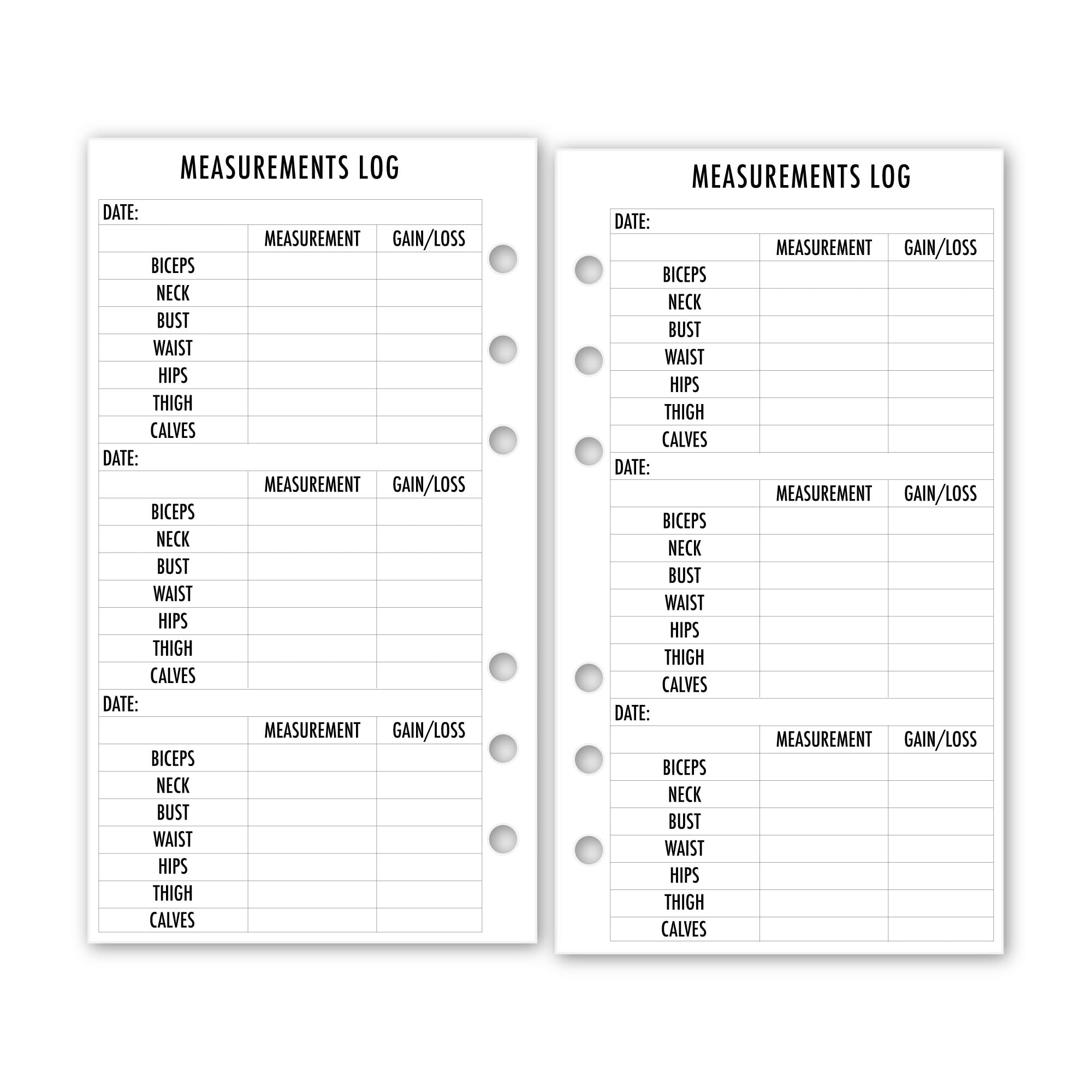 Personal Body Measurements Log Planner Insert Refill, 3.74 x 6.73 inches, Pre-Punched for 6-Rings to Fit Filofax, LV MM, Kikki K, Moterm and Other Binders, 30 Sheets Per Pack