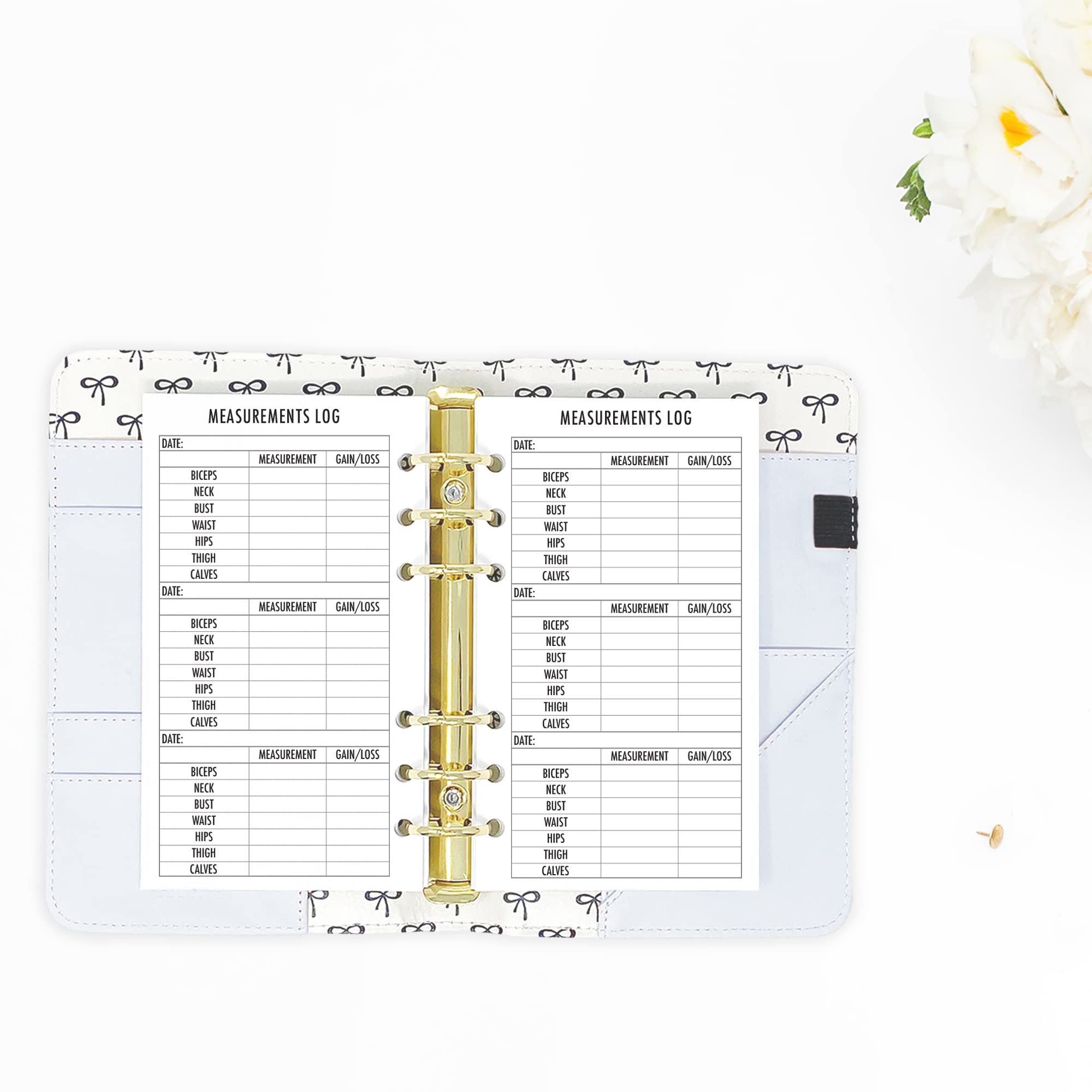 Personal Body Measurements Log Planner Insert Refill, 3.74 x 6.73 inches, Pre-Punched for 6-Rings to Fit Filofax, LV MM, Kikki K, Moterm and Other Binders, 30 Sheets Per Pack